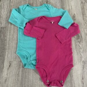 Carter's Long-Sleeve One-Piece Bodysuits in Teal and Fuchsia